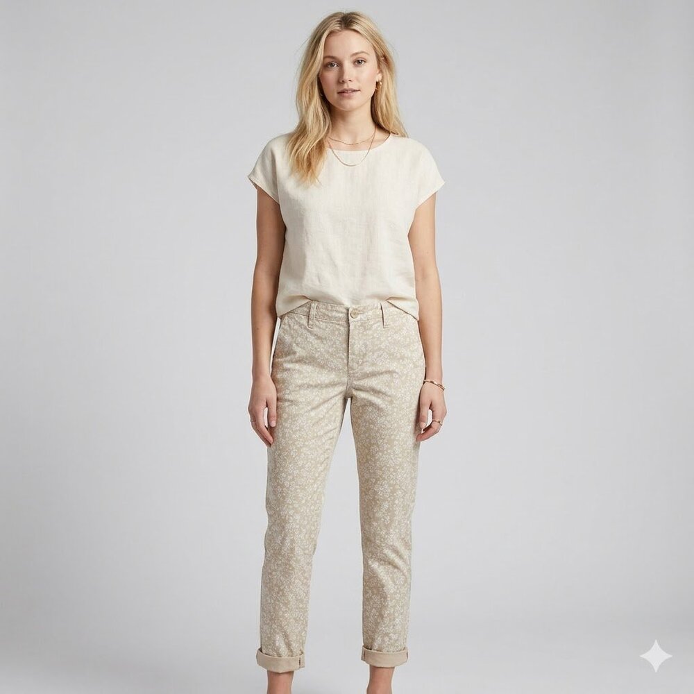 Gap Size 4 Beige Floral Chino Girlfriend Mid Rise Pants Khaki Print Cuffed NWT